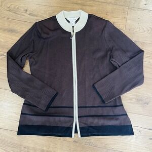 Misook Sweater Cardigan Lightweight Zip Front Brown Gold Women's Sz Small